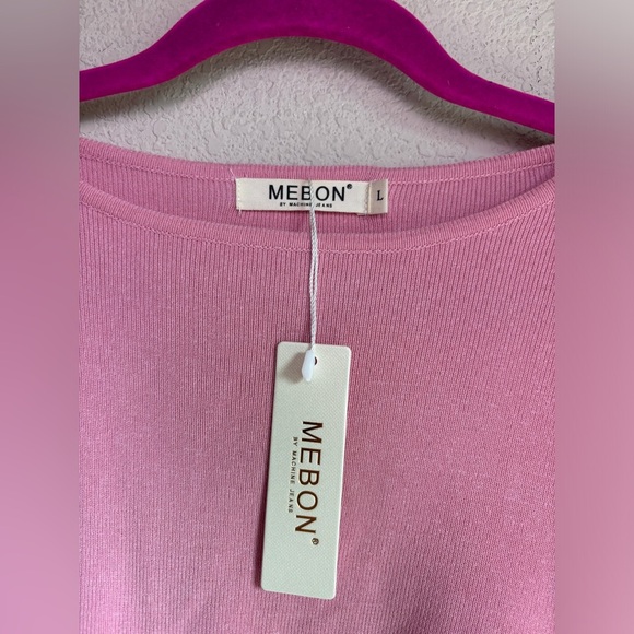 NWT Mebon By Machine Blush Pink Crisscross Ribbed Crop Sweater & Skirt Set L - Picture 8 of 11